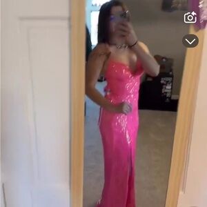 Strapless Hot Pink Sequin Prom Dress